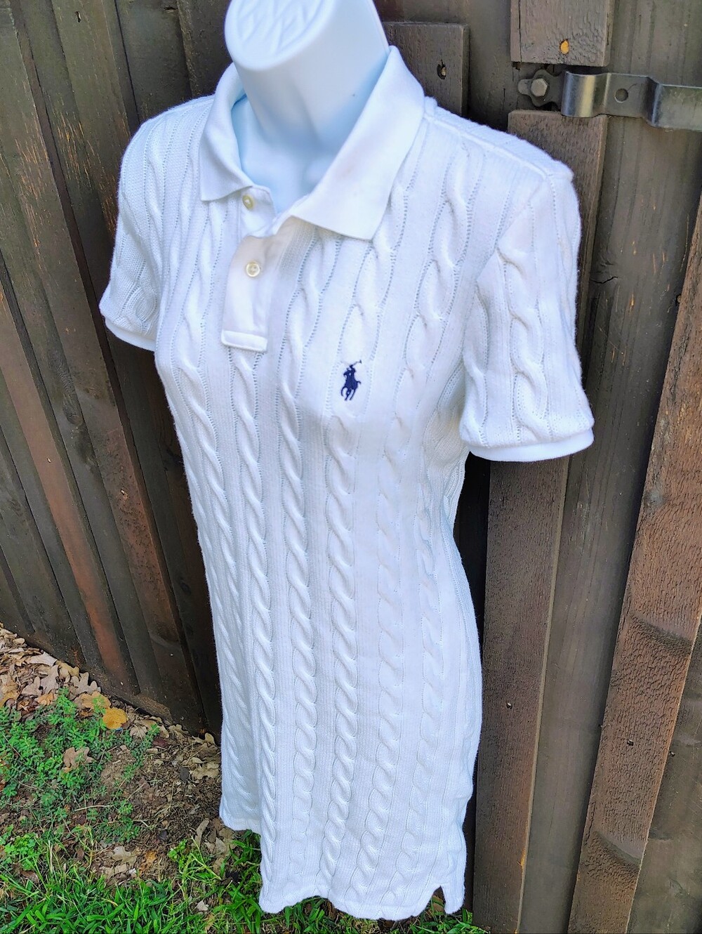 SOLD 7/28 - Ralph Lauren White Cable Knit Polo Dress with Pony Logo - Picture 1 of 6